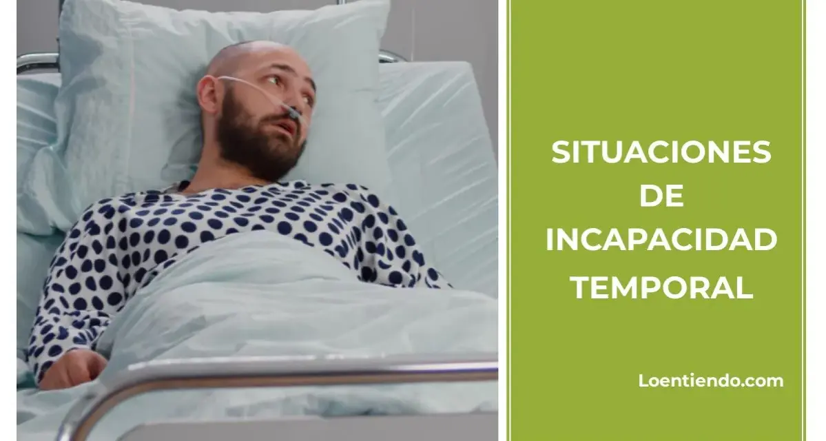 Hombre en cama de hospital con cánula nasal, indicando una baja laboral por incapacidad temporal.