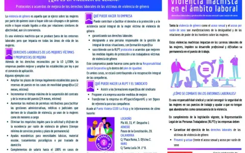 Protocolos para mejorar derechos laborales de víctimas de violencia de género. Empresas y sindicatos deben garantizar protección y prevenir acoso sexual.