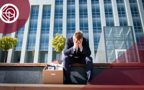 Hombre con caja de pertenencias, sentado frente a un edificio. ¿Me pueden despedir si estoy cubriendo una baja?