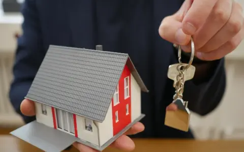 Mano ofrece maqueta de casa y llaves, símbolo de propiedad y seguridad ante la ley antiokupas.
