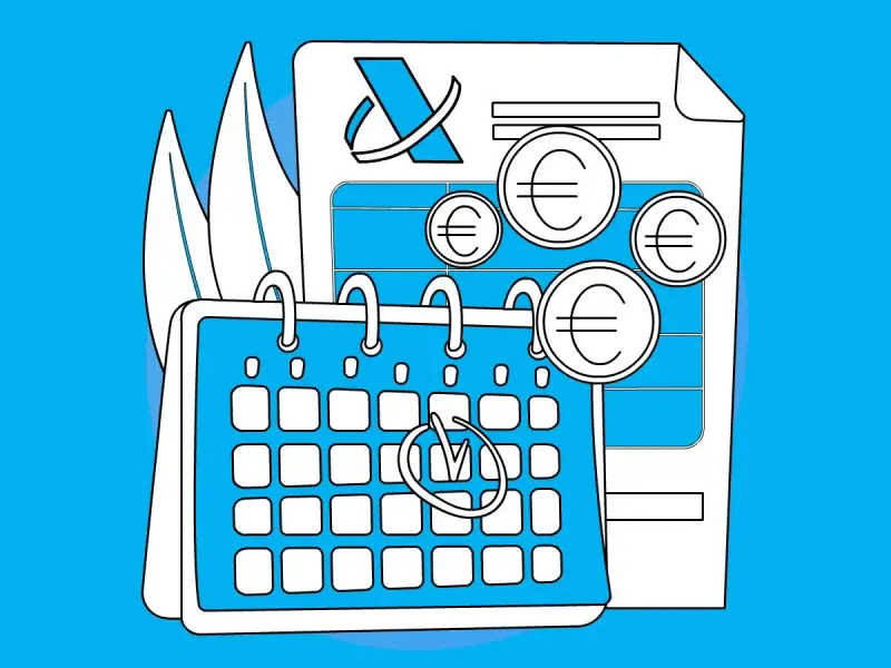 Calendario y documento con euros, simbolizando la planificación de la retención IRPF nómina con 2 hijos.